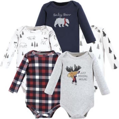 Cotton Long-Sleeve Bodysuits 5-Pack, 3-6M