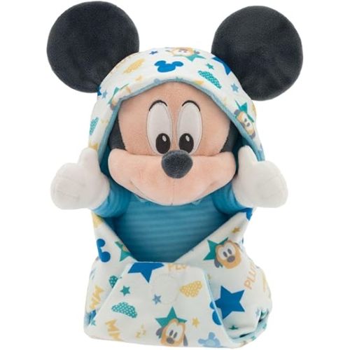 DISNEY STORE Unisex-Children Babies Collection: Mickey Mouse Plush in Swaddle with Detailed Plush Features - Official Soft Toy - Stuffed Animals for Babies - Perfect for Fans & Kids