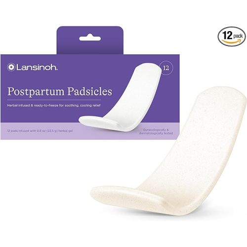 Lansinoh Postpartum Cooling Pads, Perineal Ice Packs, 12 Count, Witch Hazel Pads for Postpartum Care, Padsicles with Cooling and Comforting Aloe Vera