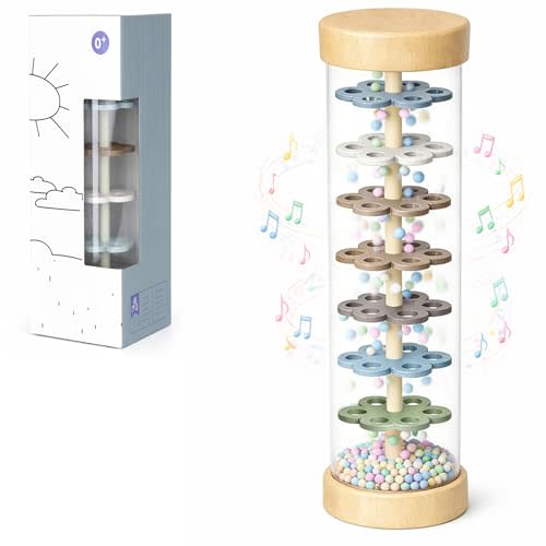 Rain Stick Baby Toy, Wooden Montessori Baby Toys for 6–12 Months 1 Year Old | Wooden Sensory Baby Rattle with Rainmaker Sound, Gentle Shake Volume Control & Extended Play Time – Infant Musical Toy