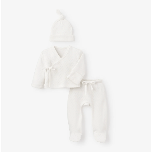 Organic Cotton Pointelle 3 Pc Preemie Layette Set w. Gift Box – Elegant Baby