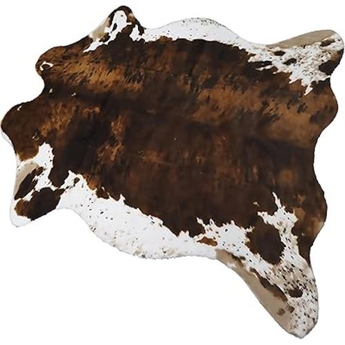 Sgizoku Cow Print Rug - 4.6x5.2 Feet Cow Hide Rug Faux Cowhide Rugs Cute Area Rug Fun Western Room Decor Cow Rugs for Living Room Bedroom Non-Slip Yellow-Brown(62 inches x 55 inches)