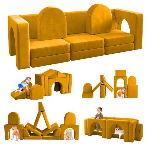 13 Pcs Toddler Sofa for Kids, Linor Modular Kids Couch for Playroom, Kids Play Couch for toddlers 1-3, Kids Sofa Couch, Kids Modular Play Couch, Yellow