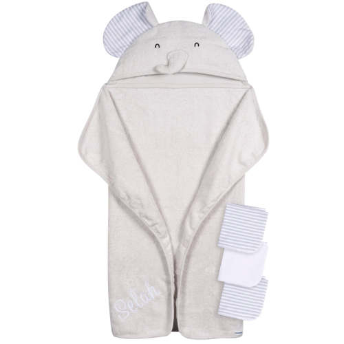 Embroidered 4-Piece Baby Neutral Grey Elephant Towel & Washcloths Set โ Gerber Childrenswear