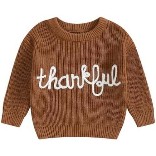 Honganda Infant Baby Girl Boy Christmas Thanksgiving Sweater Long Sleeve Letter Embroidery Pullover Knitwear Fall Outfit