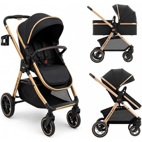 DrBash 2-in-1 Baby Stroller, Convertible Reversible Seat, Compact Fold, All-Terrain Wheels, Large Canopy, Newborn to Toddler Portable Baby Stroller with Storage Basket & Accessories (ROSE GOLD)