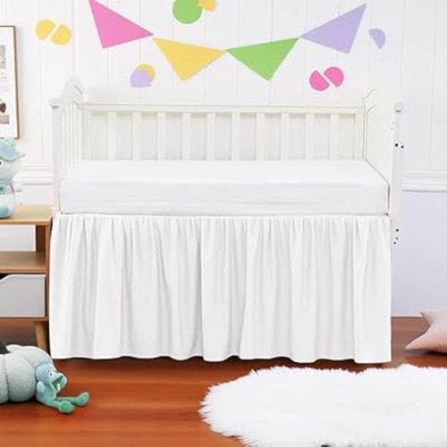 Crib Ruffle Bed Skirt Microfiber Nursery Bedding Skirt for Baby Girls (28” x 52” x 14’’) Inch - White Solid