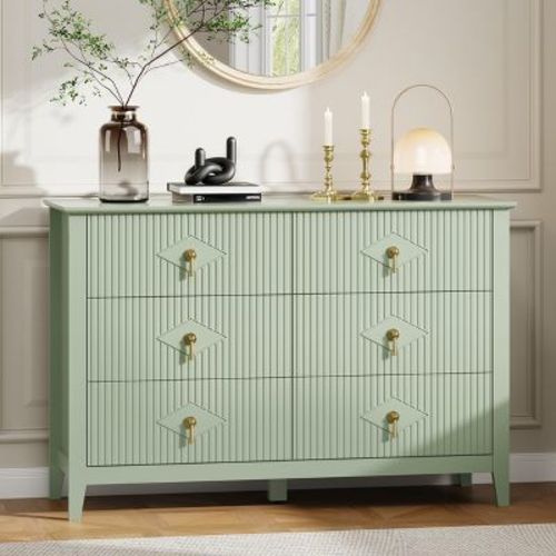47.2" Fluted Dresser, 6-Drawer Wood Dresser for Bedroom, Modern Chest of Drawers, Storage Organizer Cabinet for Living Room, Hallway, Entryway