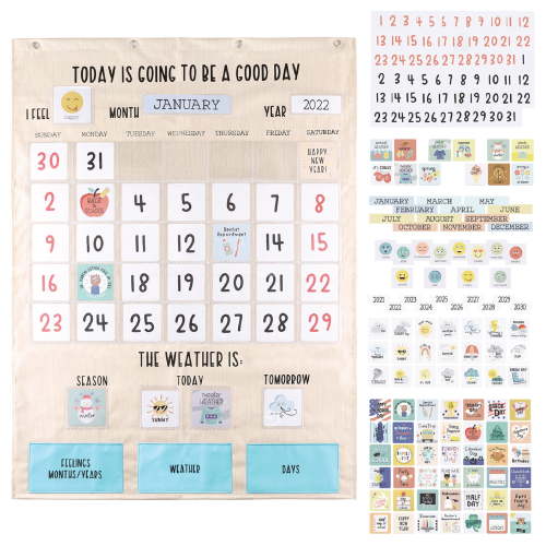 The Peanutshell Today Is A Good Day Educational Wall Calendar with Activities for Preschoolers Ages 3+, Jumbo Size 28"x38", Wood Grain, 195 Pieces