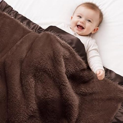 Pro Goleem Fleece Baby Blanket with 2 Inch Satin Trim Soft Anti-Static Plush Blanket for Boys and Girls Christmas Baby Gifts for Babies 30''x40''，Brown