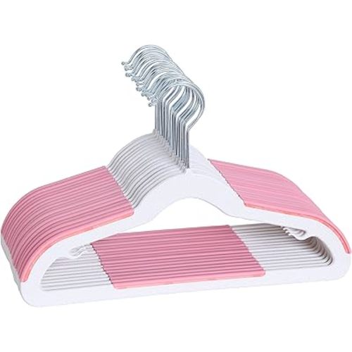 Finnhomy Extra Strong 30 Pack Plastic Hangers for Baby and Kids, Children Clothes Hangers with Non-Slip Pads, Great for Any Baby Clothes, Pink
