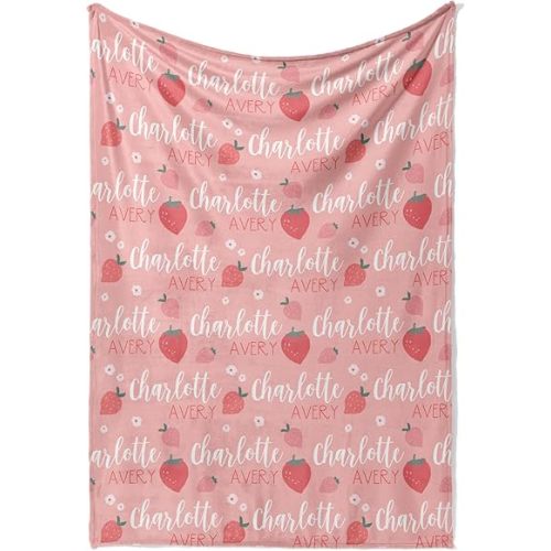 Personalized Baby Blanket Girl, New Baby Girl Gifts, Strawberry Blankets, Newborn Gifts, Pink Blanket, Custom Baby Blankets, Minky Fabric, Strawberry, 30x40(Small)