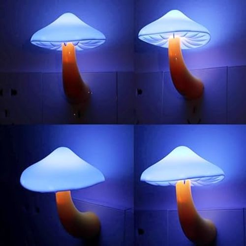 AUSAYE 4 Pack Plug in Night Light, Mushroom Light LED Nightlights for Kids, Adults, Bedroom, Bathroom,Hallway, Stairs, Kitchen Blue