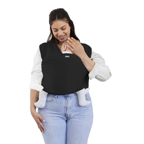 Moby Basics Baby Wrap Carrier for Newborns to Toddlers (8-33lbs), Infant Sling Carrier, Lightweight & Hands Free Design, Adjustable for All Body Types (Black)
