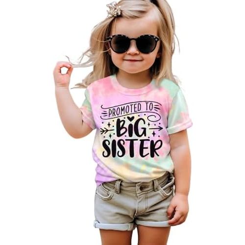 Promoted to Big Sister Shirts for Toddler Baby Girls Announcement T-Shirt Summer Short Sleeve Tees Big Sis Tops