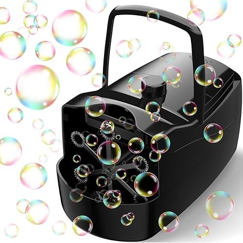 Bubble Machine, Automatic 18000+ Per Minute Big Bubbles Blower Maker for Kids Toddlers with 2 Speeds,6 Wands,Operated by Plugin or Batteries for Outdoor/Indoor Birthday Parties,Wedding (Black)