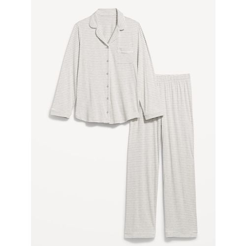 Sunday Sleep Knit Jersey Pant Set - Gray Stripe Size M Tall