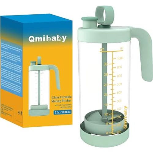 32oz Borosilicate Glass Formula Mixing Pitcher, BPA-Free Leakproof Breastmilk Fridge Storage Container, Wide Mouth Baby Feeding Pitcher, Heat & Cold Resistant Baby Essential, Green