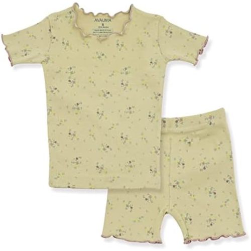 AVAUMA Baby Boy Girl Pajama Set 6M-7T Kids Cute Toddler Snug fit Flower Pattern Design Pjs Cotton Sleepwear Ruffled Shirring
