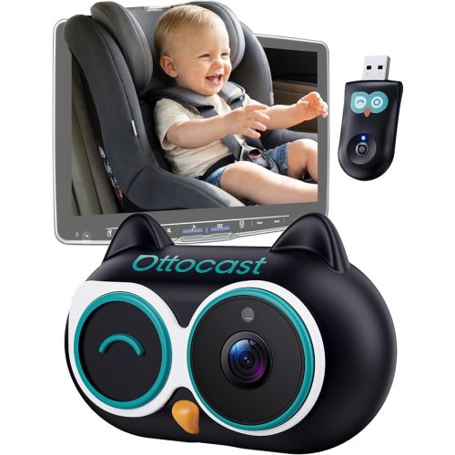 OTTOCAST Baby Car Camera &Wireless CarPlay Adapter,1080P HD Rear Seat Monitor Display on Car Screen,150°Wide Angle No-Glow Night View, Safety for Kids & Infants