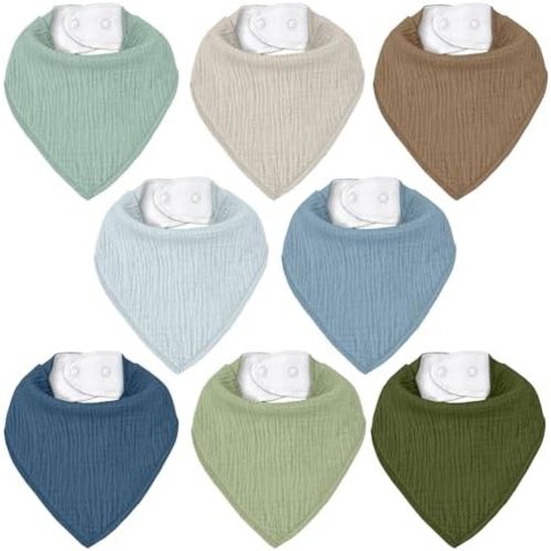 Muslin Baby Bibs 8 Pack, Baby Bandana Drool Bib for Drooling and Teething, Cotton Soft Absorbent for Girls Boys