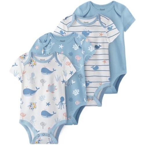 Baby Bodysuits Newborn 100% Cotton, Soft Short Sleeve Toddler Infant Cute Body Suits for Baby Boys Girls 4 Pack