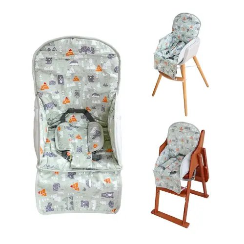 High Chair Pad, High Chair Cushion, High Chair Cover Pad, Safe and Comfort, Soft and Breathable, Cute Pattern, Baby Sits More Comfortable（Green Animal Pattern）