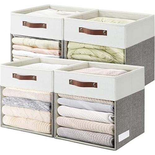 Storage Cubes, 4 Pack (13 x 13 inch) with Clear window - (Gray and White)
