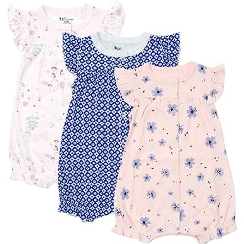 Amazon.com: Minicoco 3-pack 100% Cotton Baby Girl Rompers, 0-24 months Ruffle Sleeve Toddler Romper Summer Clothes Set: Clothing, Shoes & Jewelry