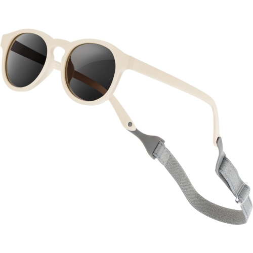 Jingyang Polarized Flexible UV Protection Infant Toddler Kids Sunglasses with Strap, Beige