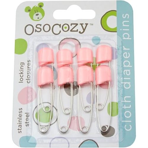 OsoCozy Diaper Pins - {Pink} - Sturdy, Stainless Steel Diaper Pins with Safe Locking Closures - Use for Special Events, Crafts or Colorful Laundry Pins , 8 Count (Pack of 1)