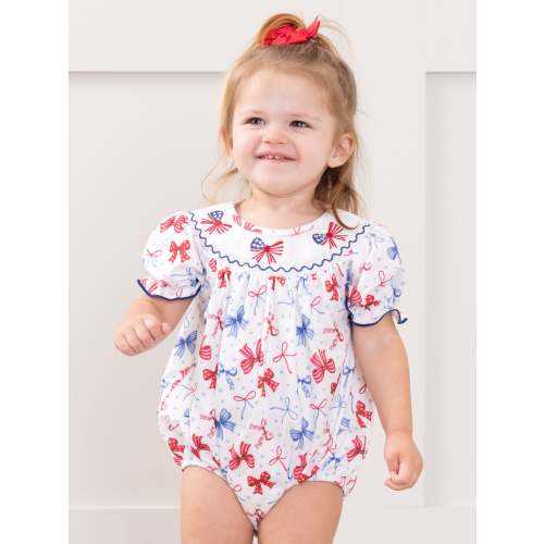 Patriotic Bow Delight Smocked Bubble Romper