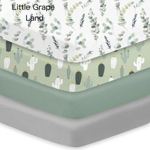 Little Grape Land 4-Pack Crib Sheets for Standard Crib & Toddler Mattresses,Super Soft & Breathable Fitted Sheets for Baby Girl & Boy，Leaves&Cactus