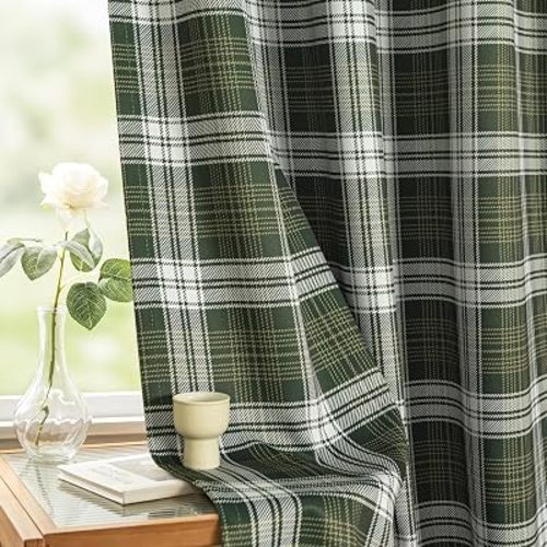 MEETSKY Plaid 95% Blackout Curtains 84 Inch Length 2 Panels Set for Bedroom