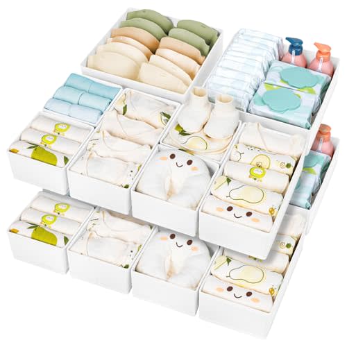 DIMJ Drawer Organizer Clothes 15 Pack - Foldable Baby Organizers and Storage & Dresser Organizer for Bedroom, Closet - Nursery Organization Dresser Dividers for underwear, Sock,Bra, Belt, Tie, White
