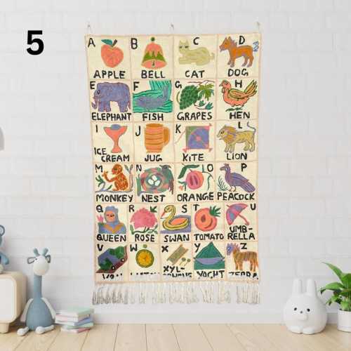 Handmade Alphabet Tapestry Wall Hanging with Animal Embroidery: ABC Nursery Decor | Alphabet Poster for Kids Bedroom