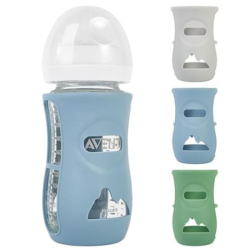 3 Pack Silicone Sleeves for Philips Avent Natural Glass Baby Bottles, Anti Breakage Baby Bottle Holder for Baby Boys, Compatible with Philips Avent Glass Natural Baby Bottle, 8oz