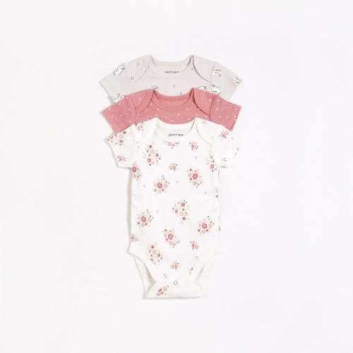 Petit Lem Baby Bunny 3 Pack Bodysuits 6 Months in Beige