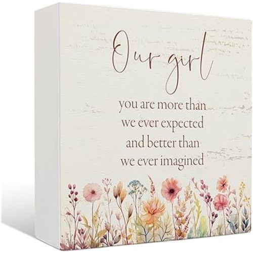 Nursery Decor Wooden Sign - Baby Girl Wooden Box Sign, Baby Shower Gifts, Nursery Girls Room Shelf Desk Decor, 5 X 5 Inches