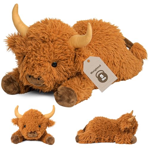 5lbs Highland Cow Weighted Stuffed Animals, 22in Giant Highland Cow Gift Plush Toy,Adorable Stuffed Animal for Kids and Adults Highland Cattle Plushie Pillow Decor