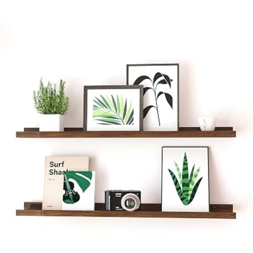 Walnut Floating Shelves for Wall Decor, 36 in Shelf with Lip, 2 Set
