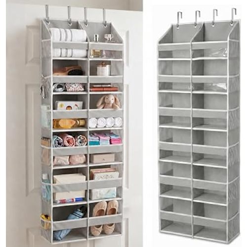 UPGRADED Over The Door Organizer, 6 Tiers Hanging Storage - Extra Thick 100D Fabric, 65lbs Huge Capacity, 12 Mesh Side Pockets, Over The Door Shoe Organizer & Hanging Closet Organizer (Light Gray, XL)