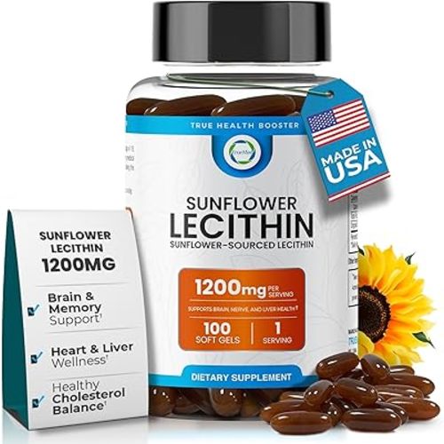Organic Sunflower Lecithin 1200mg, Brain & Nervous System Support, 100CT