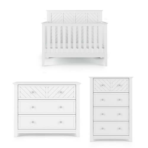 Child Craft Atwood Crib, Dresser & Chest Nursery Set, 4-in-1 Convertible Crib, Matte White, 3-Piece Nursery