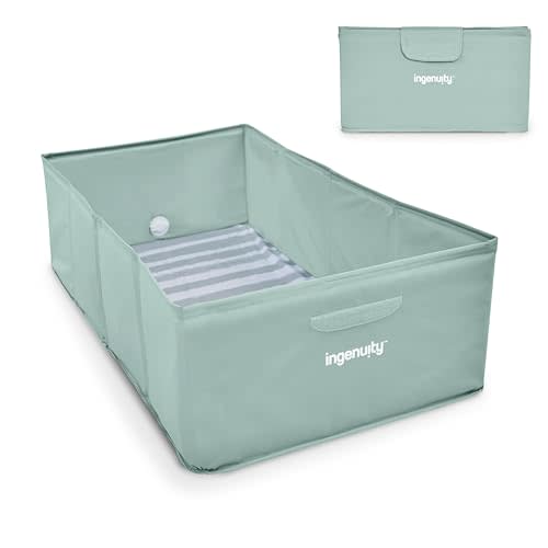 Ingenuity Tuckaway Toddler Folding Tub, Converts Shower to Tub, Folds to Store, Easy to Clean, No Assembly Required, Portable Baby Bathtub for Travel, 12M-5Y, Green