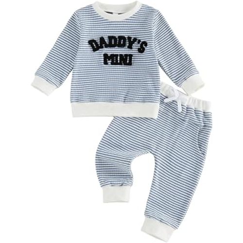 Kupretty Toddler Baby Boy Clothes Embroidery Waffle Knit Sweatshirt Pullover Tops + Casual Pants Fall Winter Outfit Set