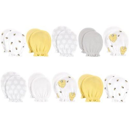 Hudson Baby Infant Cotton Scratch Mittens 10pk Set, Bee, One Size