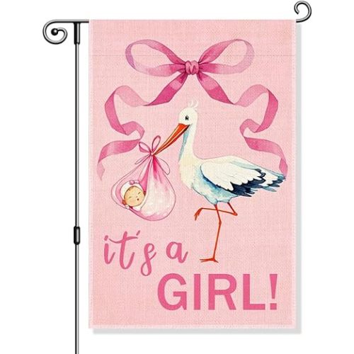 It's a Girl Garden Flag, Funny Birth Announcement Yard Sign for Outside, Cute Baby Shower Gifts, Baby Shower Reveal Pink Lawn Indoor Outdoor Decor, New baby Welcome Flag