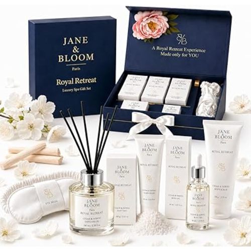 Royal Retreat Luxury Spa Gift Box for Women, Cedar & Neroli Bath and Body Gift Set, Relaxing Home Spa Kit with Bath Salt, Body Scrub, Body Oil, Hand Cream, Eye Mask, Mothers Day Gifts
