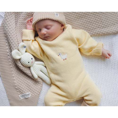 Embroidered Knitted Playsuit - Cotton - Soft Yellow – Petit Filippe